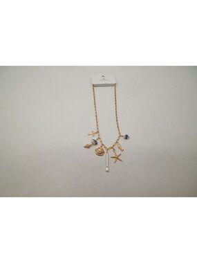 NWT Josslyn Gold Tone Charm Necklace Seashell Starfish Fish Pendant Coastal Boho